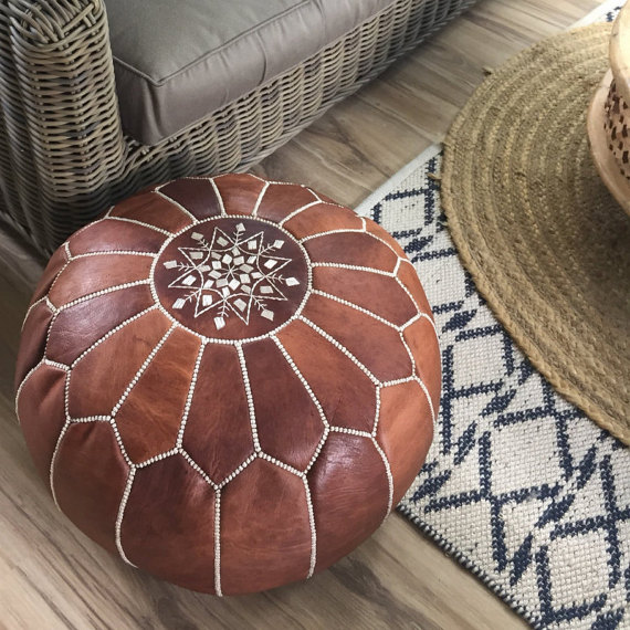 Leather Pouf Desert Chic Nest Realty